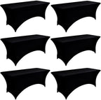 6-Pack 8ft Black Spandex Table Covers for Rectangle Folding Tables - Washable Elastic Tablecloth - Ultimate Fitted Table Protector for Birthday Parties, Trade Shows, Banquet by Unknown