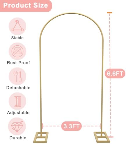 Queension 6.6FT Arch Backdrop Stand, Wedding Arch Stand for Ceremony, Gold - Image 4