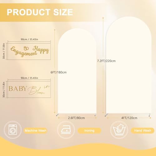 Set of 2 Arch Backdrop Cover 7.2FT, 6FT Beige and Baby in Bloom and Happy Engagement Decal Sign - Adjustable Wedding Arch Cover Spandex for Wedding Birthday Baby Shower Banquet Decoration - Image 2