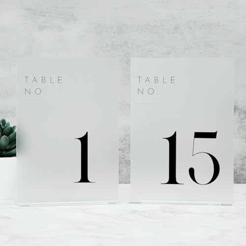 Frosted Wedding Table Numbers 1-15 with Stands by JINMURY