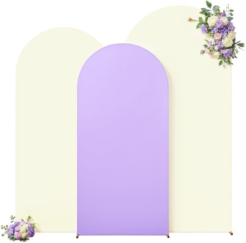 Beige and Purple Arch Cover 3 Set-7.2FT, 6.6FT, 6FT Arch Backdrop Cover Spandex Fitted 2- Color Fabric Arch Stand Covers for Baby Shower Birthday Party Wedding Bridal Shower Photo Background by Suppromo