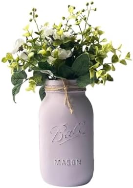 Set of 5 - Lavender Mason Jar with Flowers – 32 oz Light Purple Baby Shower Centerpiece – Rustic Mason Jar Vase – Lilac Floral Decor for Girl Baby Showers (5 Lavender w/Greenery/Ivory) - Image 4