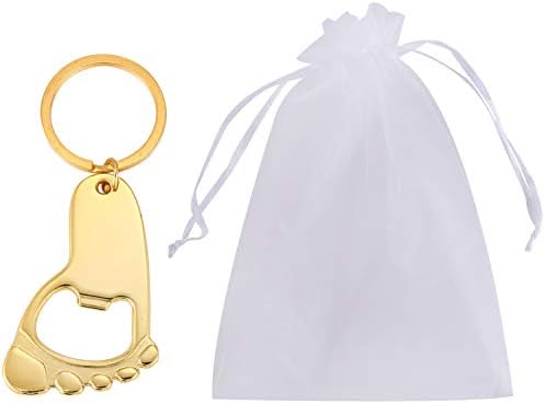 24 Pack Baby Footprint Keychain Bottle Opener Baby Shower Favors and Decoration,Bottle Opener for Guest Wedding Party Favor,with Organza Bags and Thank You Tags (Gold, 24) - Image 3