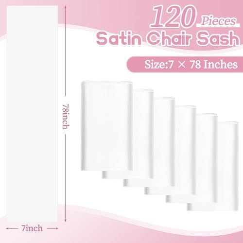 fani 120 PCS Satin Chair Sashes, 7x78 Inch, White - Image 2