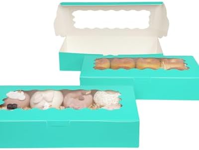 qiqee 50 Packs Mint Blue Cookie Box with Window 12x5.5x2.5 Inch Two Uses Pastry Biscuit Bakery Box For Packaging - Image 6