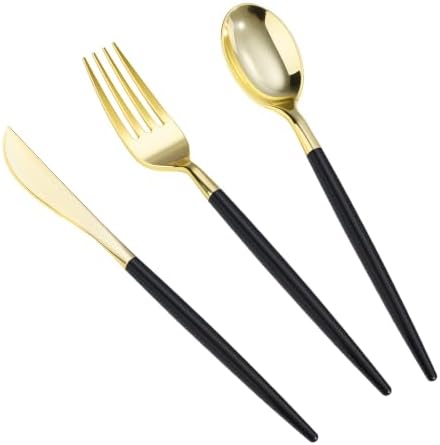 Goodluck 150 PCS Black Gold Plastic Silverware Set for 50 Guests by GoodLuck