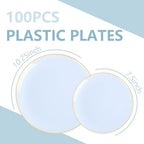 PULOTE 100PCS Blue Plastic Plates - Disposable Light Blue Include 50 Dinner & 50 Dessert/Salad Plates for Party, Wedding & Birthday - Image 2