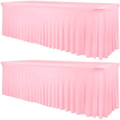 fani 2 Packs Pink Stretch Table Skirts for 8 Foot Table by fani