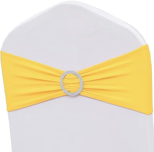 50 Pack Spandex Yellow Chair Sashes Bows Stretch Chairs Bands with Buckles Universal Elastic Chair Ties for Party Celebration Engagement Anniversary Ceremony Events Wedding Decorations by ZSJFMF
