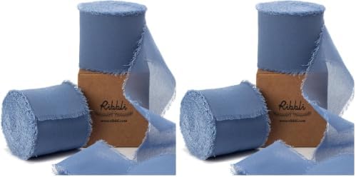 Ribbli Dusty Blue Chiffon Ribbon 2 Inch x 20 Yard Handmade Fringe Chiffon Silk Ribbon Dusty Blue Ribbon for Gifts Wrapping, Wedding Invitations, Bridal Bouquets, Flower Arrangement (Pack of 2) by Ribbli