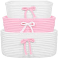 3Pcs Pink Bow Baskets , Coquette Woven Cotton Rope Storage Baskets with Handles, Cute Ribbon Decorative Laundry Hamper Bins for Nursery, Shelf, Makeup, Diaper, Baby Shower Nesting Organizer by Unknown