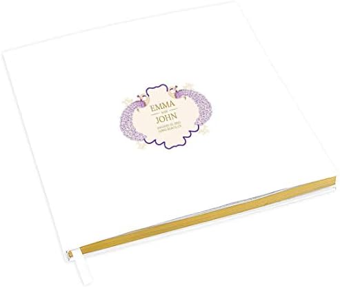 Andaz Press Personalized Wedding Guestbook with Gold Accents, Peacock Design White Guest Sign in Guest Registry 120 Pages 8.5 X 8.5 Memories Book for DIY, Scrapbook, Photo Album by AndazPress