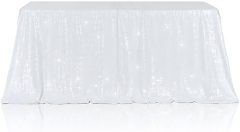 Poise3EHome White Sequin Tablecloth 60×120 Inch Rectangle Sparkly Fabric Table Cloth for Birthday Wedding Party Holiday Baby Shower Christmas Decoration - Image 2