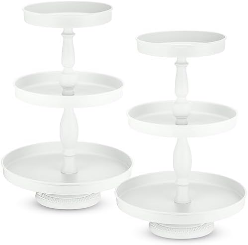 Maxdot 2 Pcs 3 Tier Cupcake Stand, Round Metal Dessert Tower,White by Maxdot
