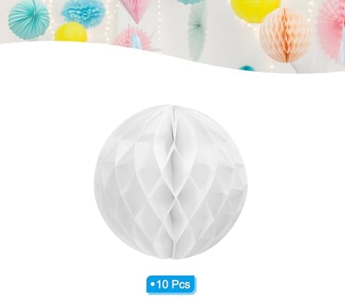 PATIKIL 10pcs 14" Honeycomb Balls Tissue Paper Pom Poms, Party Hanging Paper Honeycomb Balls Decoration for Birthday Wedding Home Backdrop Decor, White - Image 3