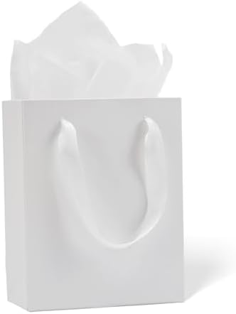 Aosric Smll White Gift Bags with Tissue Paper, 30 Pack, 6x3x8 In by AOSRIC