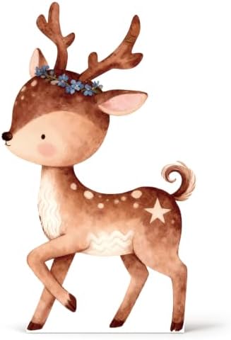3.93ft Woodland Animal Deer Cardboard Cutout Giant Fawn Standee with Stand 47x28in Plastic Corrugated Board Photo Booth Prop for Forest Theme Baby Shower Birthday Party Yard Decorations by Unknown