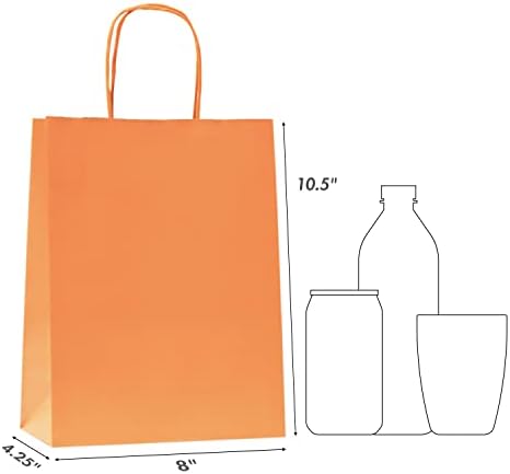 Nexmint Orange Gift Bag 8"x10.5": 120 Pack Bulk Medium Kraft Paper Bags with Handle. Great for Holiday Party, Autumn Festivities, Favors, Goodie, Candies, Shopping, Business, Retail - Image 2