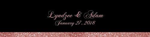 100 Black and Rose Gold Glitter Wedding Anniversary Engagement Party Birthday Graduation Water Bottle Labels 8"x2" - Image 2