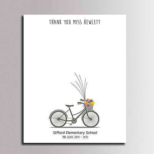 Graduation Wedding Gift Fingerprint Guestbook Alternative Customized DIY Thumbprint Painting Bicycle with Balloons Canvas Signature Book with Wood Hanger-60x80cm - Image 2