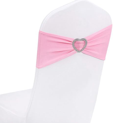 Pink Chair Sashes for Wedding 50 Pack Spandex Pink Sashes for Chairs Covers Stretch Chair Sashes Band with Heart Buckle Slider Wedding Sashes Bows for Banquet Party Decorations by Unknown