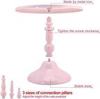 Set of 3 Pink Cake Stands, QENUIITEA Metal Round Cake Holder Dessert Pie Pizza Display Stand 8" 10" 12" Serving Tray Decoration for Wedding Celebration Party Birthday Baby Shower - Image 3