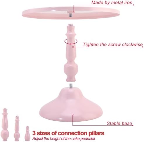 Set of 3 Pink Cake Stands, QENUIITEA Metal Round Cake Holder Dessert Pie Pizza Display Stand 8" 10" 12" Serving Tray Decoration for Wedding Celebration Party Birthday Baby Shower - Image 3