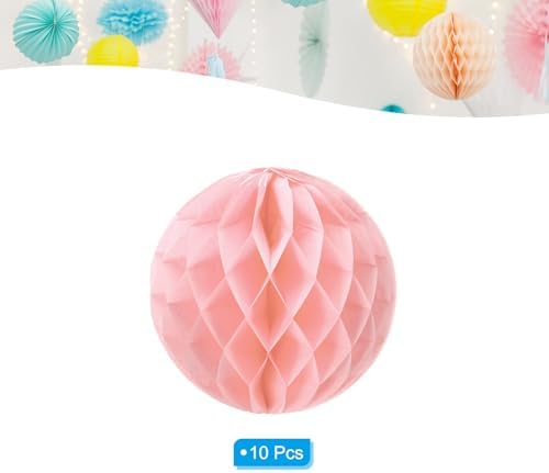 PATIKIL 10pcs 14" Honeycomb Balls Tissue Paper Pom Poms, Party Hanging Paper Honeycomb Balls Decoration for Birthday Wedding Home Backdrop Decor, Light Pink - Image 3