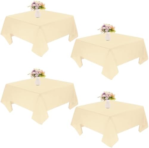 4 Pack Square Table Cloth 52x52 Inch Tablecloth Machine Washable Fabric Polyester Table Cover for Dining, Buffet Parties, Picnic, Events, Weddings Decor（Champagne） by JALANCY