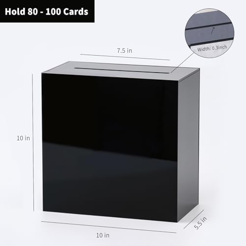 UNIQOOO Black Acrylic Wedding Card Box with Slot, Thick DIY Large 10x10x5.5 inch w/No Print, Wedding Receptions Wishing Well Money Box, Birthday, Memory Box, Suggestion Boxes, Acrylic Ballot Box - Image 3