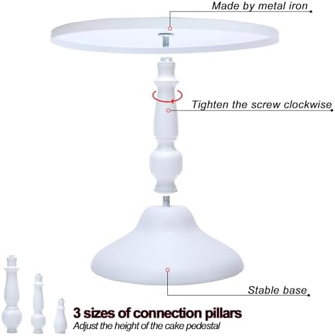 Set of 3 White Cake Stands, Metal Round Cake Holder Dessert Pie Pizza Display Stand 8" 10" 12" Serving Tray Decoration for Wedding Celebration Party Birthday Baby Shower - Image 4