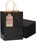 qiqee 400-Packs Black Paper Gift Bags with Handles Bulk 10.6"x8.3"x4.3" Medium Size Paper Bags Multiple Uses by Qiqee