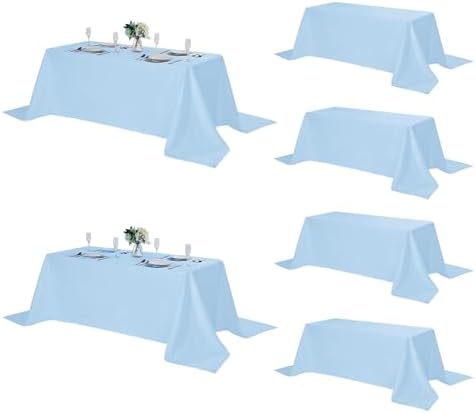 Fokitut 6 Pack Rectangle Tablecloth, 90x156 Inch, Stain Resistant and Wrinkle Polyester Table Cloth, Fabric Table Cover for Kitchen Dining, Wedding, Party, Holiday Dinner-Blue Mist by Fokitut