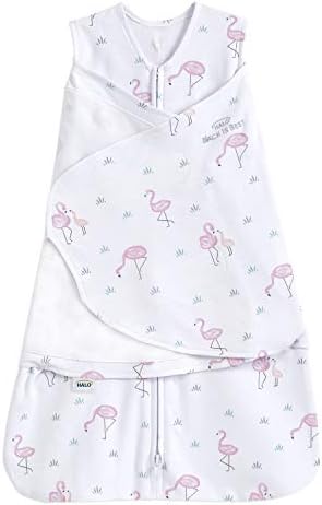 HALO 100% Cotton Sleepsack Swaddle, 3-Way Adjustable Wearable Blanket, TOG 1.5, Flamingos, Newborn, 0-3 Months by HALO