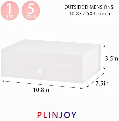 5 Pcs White Gift Box for Presents 10.8x7.5x3.5 Inches Magnetic Gift Boxes with Lid Luxury Gift Box for Rectangle Collapsible for Bridesmaid, Wedding, Birthday Gift Packging - Image 4