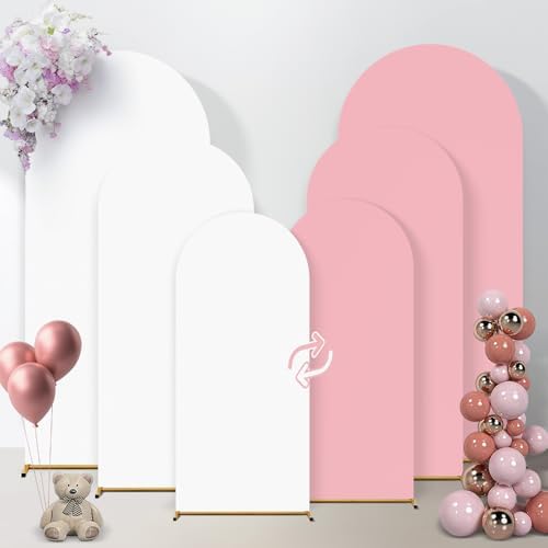 Arch Backdrop Cover Stretchy Backdrop (White+Pink, 6+6.6+7.2FT) by Home