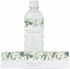 Personalized Water Bottle Labels with Choice of 30 Flower Styles - Choose Font and Pre-Made Phrases or Design Custom Text - LABELS ONLY (005 Succulent, 2 inch (8.5x2")) by ThePaperedWedding