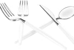 Luxe Party 128 Pieces Two Tone Plastic Disposable Cutlery | Forks-Spoons-Knives | Full Size | Chic Round | White and Silver - Image 2