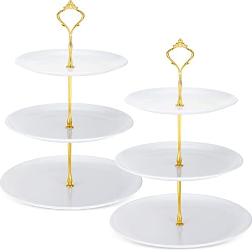 Gerrii 2 Pack 3 Tier Cupcake Stand Serving Tray Metal,White by Gerrii