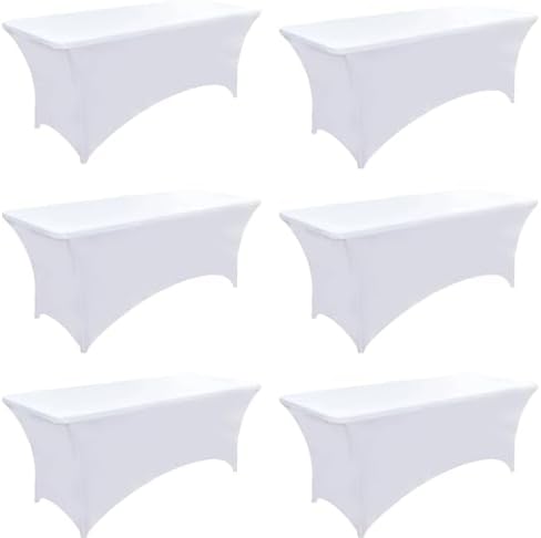 6-Pack 4ft White Spandex Table Covers for Rectangular Folding Tables - Wrinkle Resistant Stretch Tight Table Cloths - Ultimate Fitted Table Protector for Parties, Trade Shows, and Wedding by Unknown