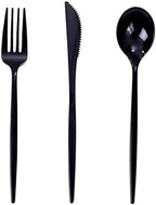 PULOTE 150PCS Black Plastic Silverware Set Disposable - Heavy Duty Black Plastic Cutlery - Black Plastic Utensils Set Include 50 Forks,50 Spoons,50 Knives for Party&Graduation by PULOTEpartywareWesupplyproductsandyouenjoylife