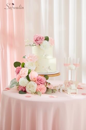 Serwalin 2Pcs Artificial Flowers Pink White Flower Silk Flowers for Wedding - Image 5