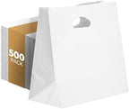 White Kraft Paper Bags with Die Cut Handles, 11" x 6" x 11", 500 Pack by PTPBAGS