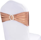 Pack of 100 Rose Gold Chair Sashes Bows Spandex Chair Bands Silver Buckles by WENSINL