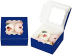Bakepacker 60pcs Navy Blue Cookie Boxes 6x6x3 inches Easy Assemble Macaroon Pastry Boxes Bakery Boxes with Window for Bakery - Image 2
