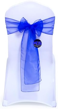 MDS Pack of 100 Organza Chair Sashes for Wedding & Event Décor – Royal Blue by MDS