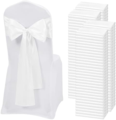 120 PCS White Satin Chair Sashes, 7 x 108 Inch by REWOMC