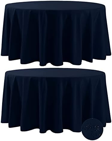 Fokitut 2 Pack Waterproof Round Tablecloth, 120 Inch, Stain Resistant and Wrinkle Polyester Table Cloth, Fabric Table Cover for Kitchen Dining, Wedding, Party, Holiday Dinner-Navy by BalsaCircle