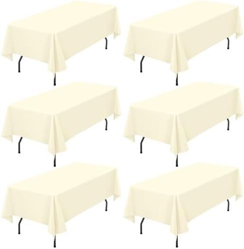 Showgeous 60x102 Inch Beige Rectangle Tablecloth 6 Pack Fit 6FT Table by Showgeous
