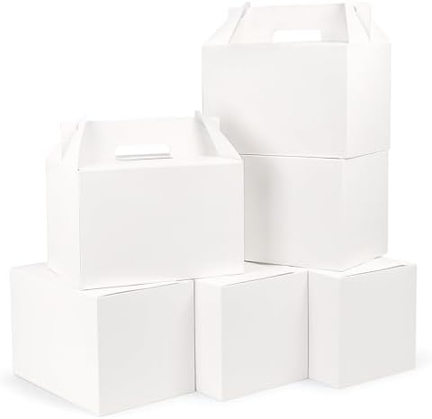 TryDrem 50Pack Large Gable Boxes with Handles, 9x6x6 Inch Spacious Capacity Party Favor Boxes, White Treat Box for Gifts, Bread, Cookies, Lunch, Bakery, Wedding, Birthday, Picnic by TryDrem